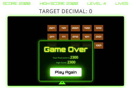 Binary space invader game