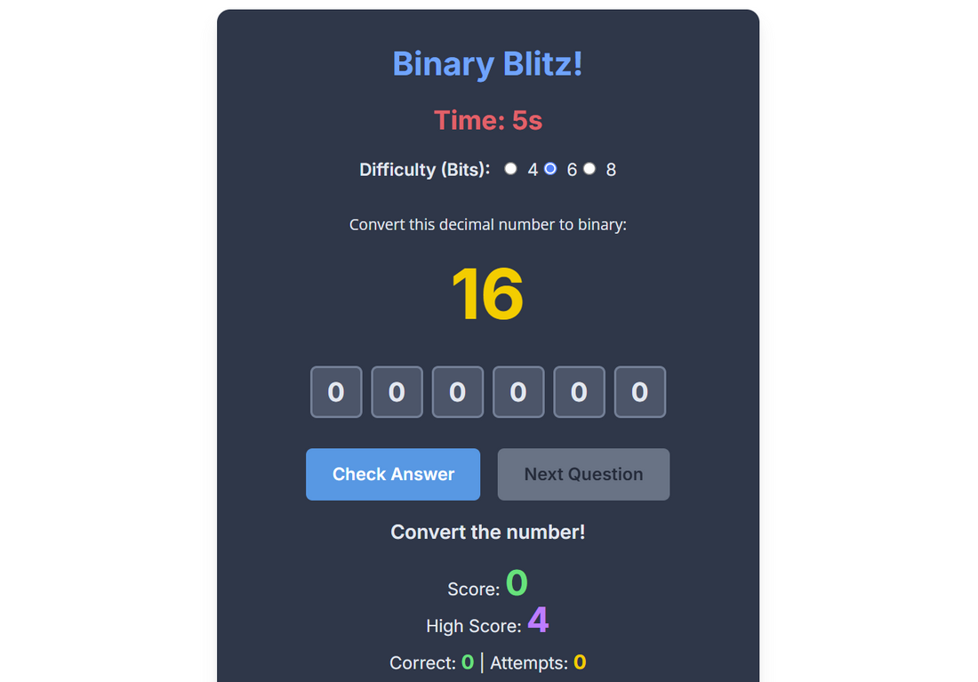 Binary blitz game