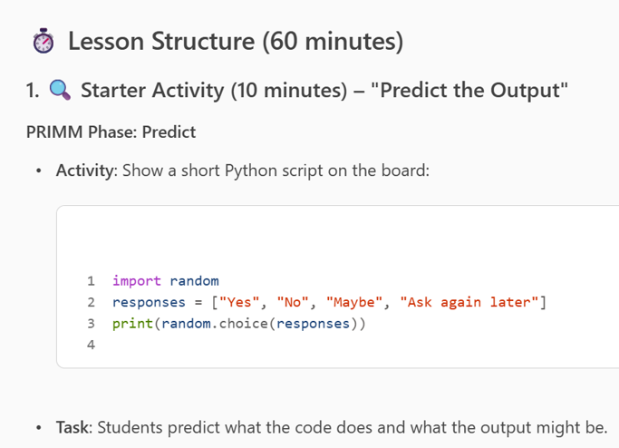 PRIMM example - predict phase