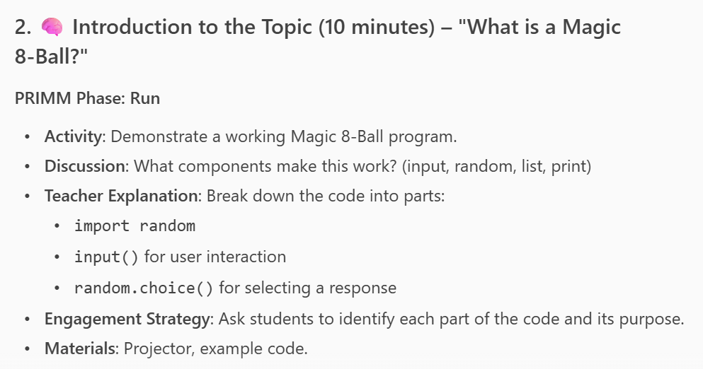 PRIMM example - run phase